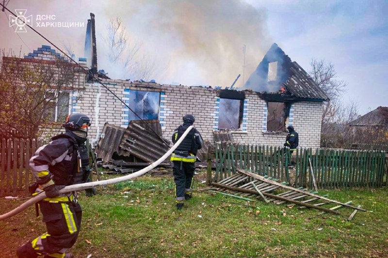 Ликвидация пожара после обстрела в Харьковской области