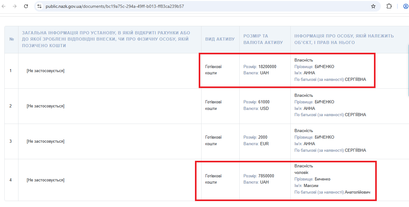 Скрин декларации Быченко за 2024 год