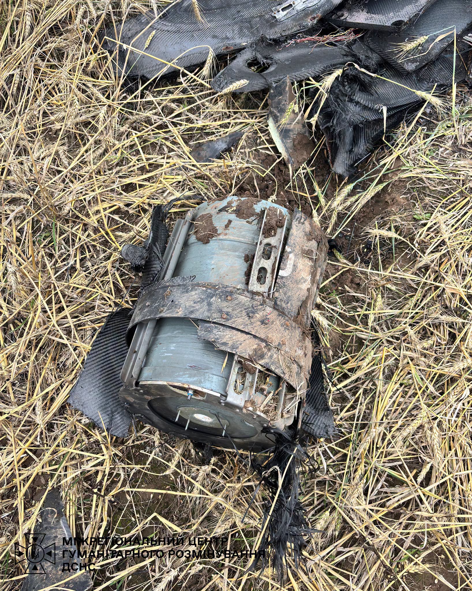На Харківщині в полі знайшли бойову частину російського дрона: кадри з місця
