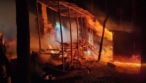На Харьковщине полностью сгорела баня: Кадры пожара